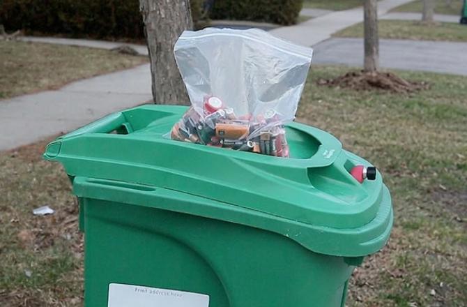 green bin and batteries