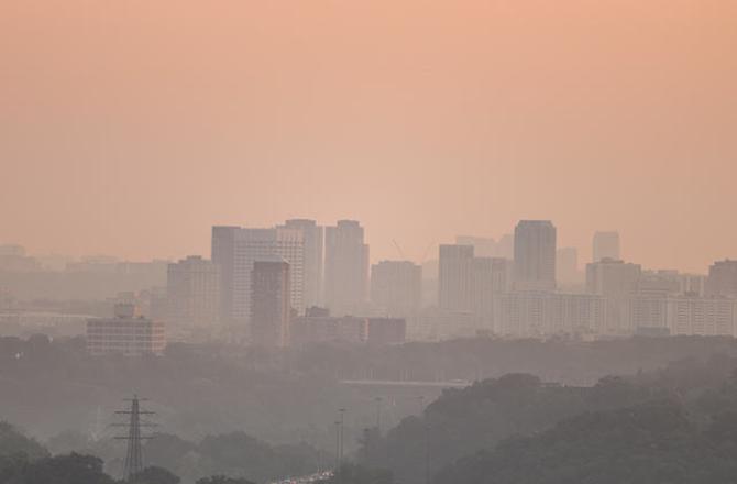 cityscape in the summer in hazy weather