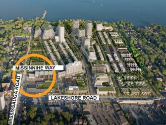 Aerial shot of Brightwater with the proposed affordable housing building area circled.