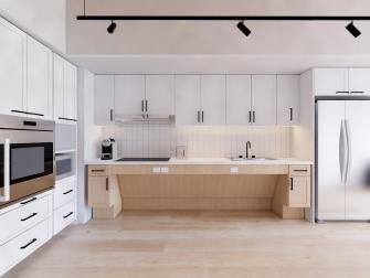 Rendering of accessible kitchen in unit.