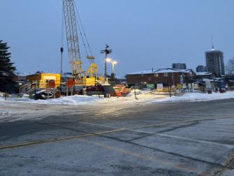 Temporary lighting allows work to continue through winter