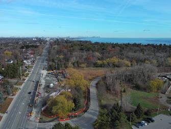 Lakeshore Road, with our compound set up on the south side of the road