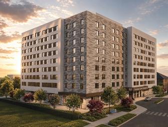 Rendering of Basswood southwest corner, designed by Kasian Architecture.
