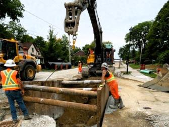 Storm pipe and installation south of Larry Street.