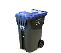 Large Recycling Bin360 L, 95 gal. Holds approximately 6 blue boxes.Height: 119 cm (3 ft 11 in)Depth: 89 cm (2 ft 11 in)Width: 69 cm (2 ft 3 in)