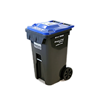 Medium Recycling Bin240 L, 64 gal. Holds approximately 4 blue boxes.Height: 112 cm (3 ft 8 in)Depth: 71 cm (2 ft 4 in)Width: 64 cm (2 ft 1 in)