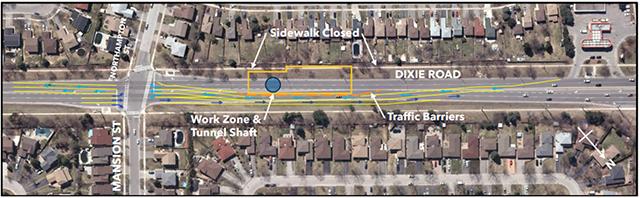 Shaft 10 – Work compound and traffic impacts on Dixie Road between Northampton Street/Mansion Street and North Park Drive