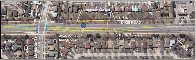 Shaft 10 – Work compound and traffic impacts on Dixie Road between Northampton Street/Mansion Street and North Park Drive