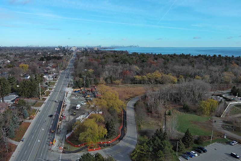 Lakeshore Road, with our compound set up on the south side of the road
